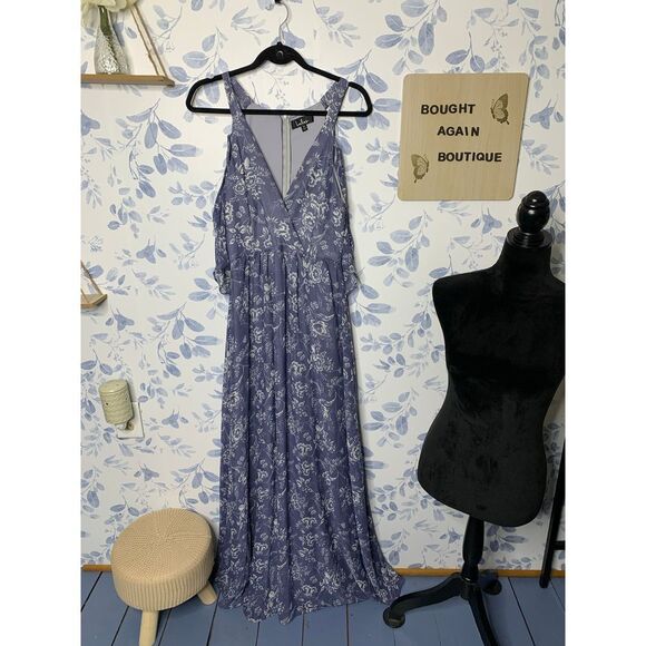 LuLus Womens Maxi Dress Floral Cold Shoulders - Picture 1 of 12